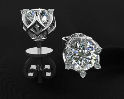 4Ct Round Cut Lab Created Diamond Stud Earrings 14K White Gold Finish