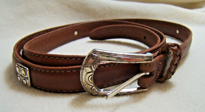 Brighton B21255 Brown Leather Belt Silver Tone Medallions  display picture 1