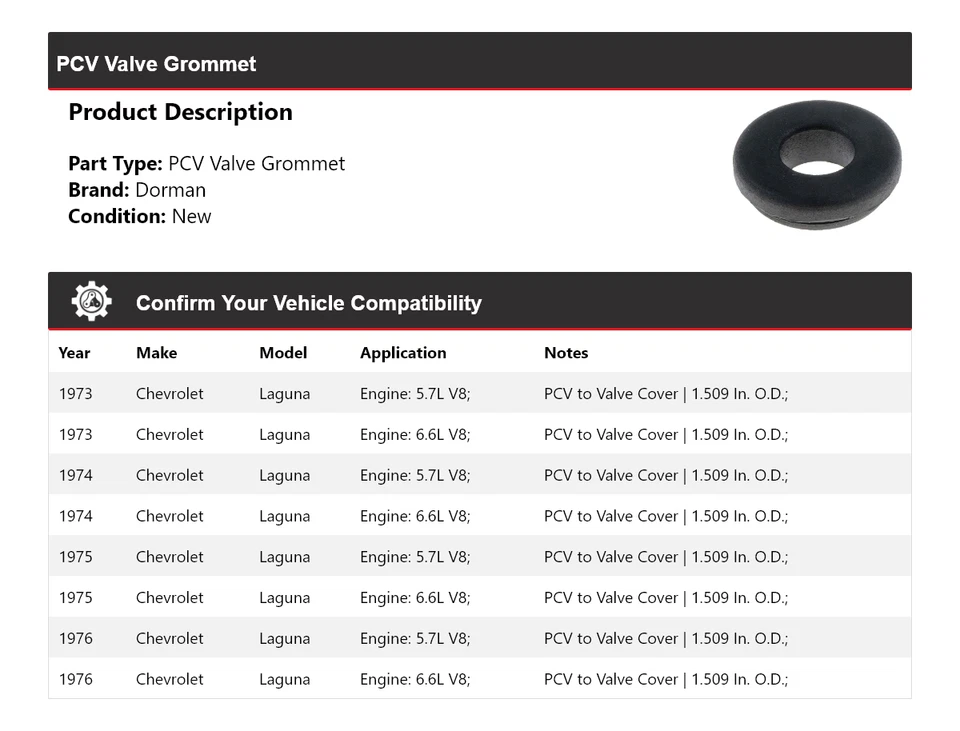 Клапанный люверс для Chevrolet Laguna Dorman 1973-1976 годов выпуска 1974 1975 годов выпуска - Изображение 2 из 4
