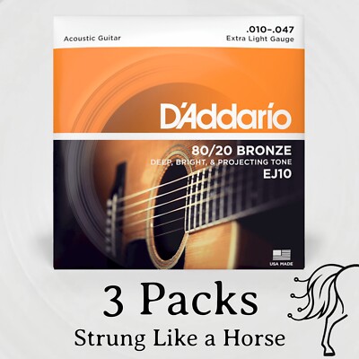 3 Original D'Addario 10-47 EJ10 80/20 Bronze Extra Light Akustikgitarrensaiten