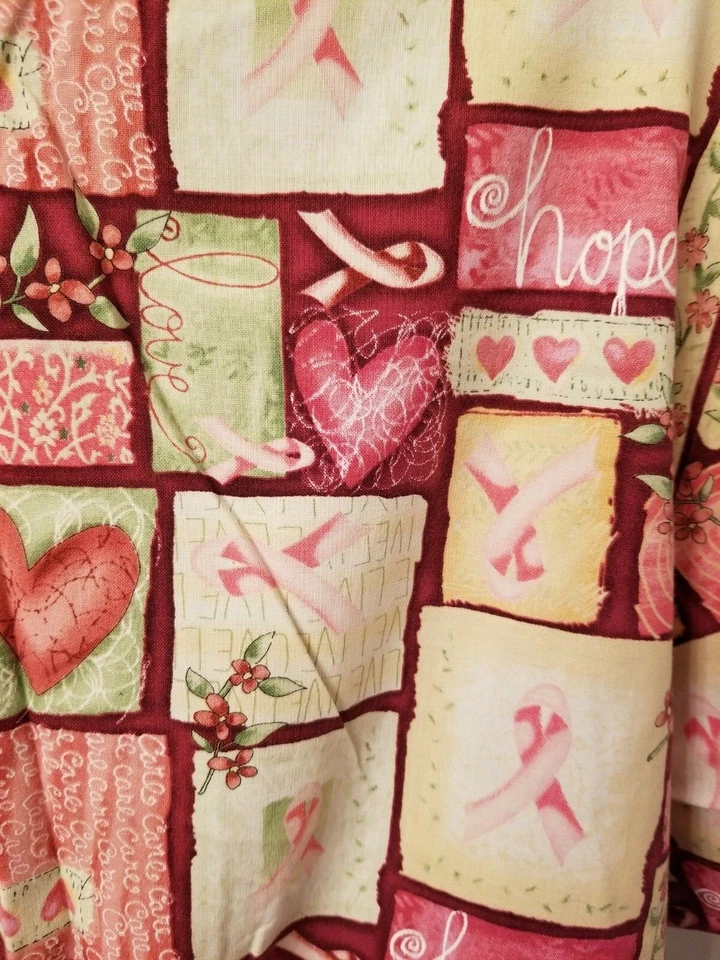 Peaches Womens Scrub Shirt Size M L XL Medium Large Cancer Ribbon Hearts Floral - Image 4 of 4