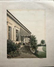 Drawing 18676 Signed Lady In Garden Park Villa House Terrace Nature Summer