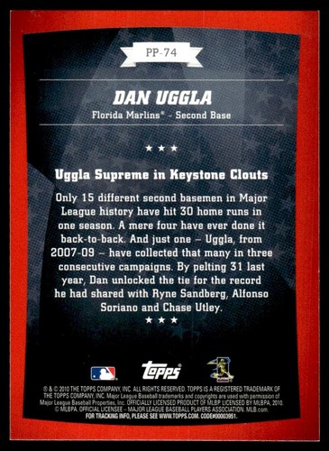 2010 Topps Peak Performance Dan Uggla Florida Marlins #PP-74 - Picture 2 of 2
