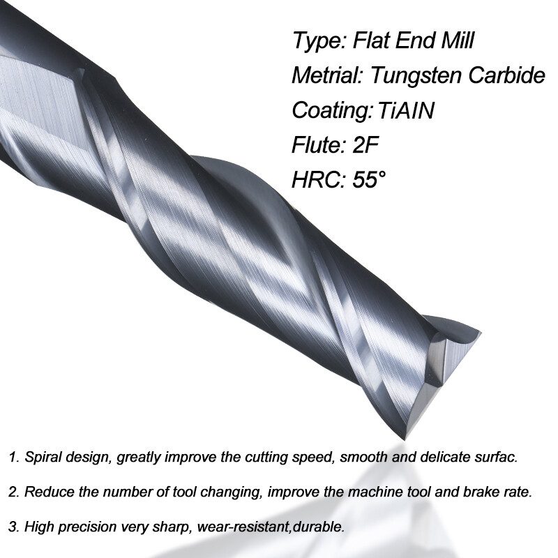 6/8mm Solid Carbide End Mill 2 Flute HRC55 Slot Drill CNC Milling