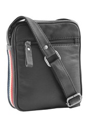 Mens Black Leather Cross Body Flight Bag Multi Zip Pockets Small Organiser Pouch