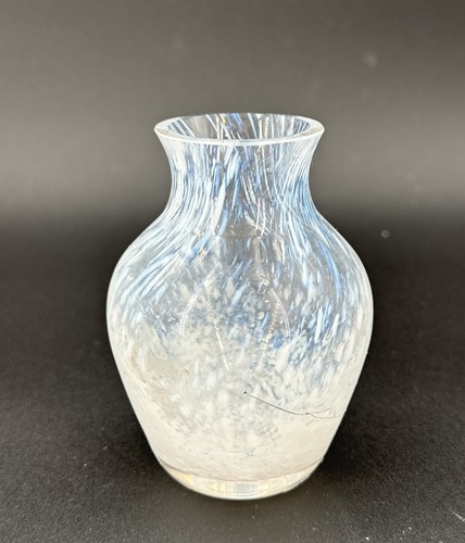 Murano Hand Blown Clear Blue White Swirl Art Glass MINI Bud Vase Italy 3.5” Tall - Picture 4 of 13