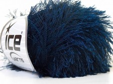 Navy Blue Eyelash Yarn 22781 Ice Dark Midnight Blue Fun Fur 50 gram