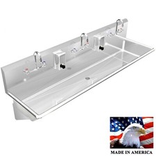 MULTISTATION 3 USERS WASH UP HAND SINK 60" WALL MOUNT MADE IN USA STAINLESS STL.