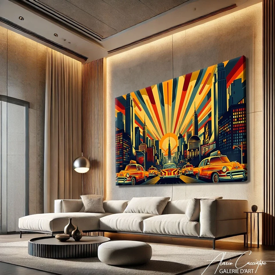 Arte de pared del horizonte de Nueva York lienzo pintura Art Deco impresión enmarcada de colección Foto 4 de 4