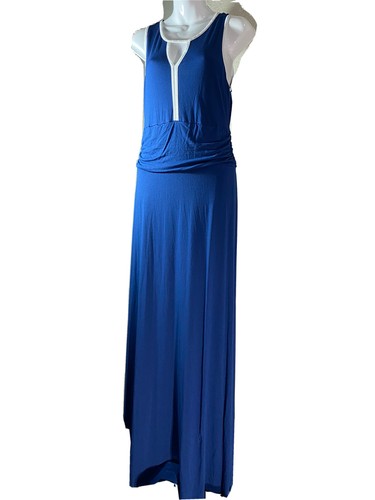 Venus Women’s Blue Casual Dress/W White Accents Keyhole Neck Sleeveless Sz Med - Picture 3 of 11