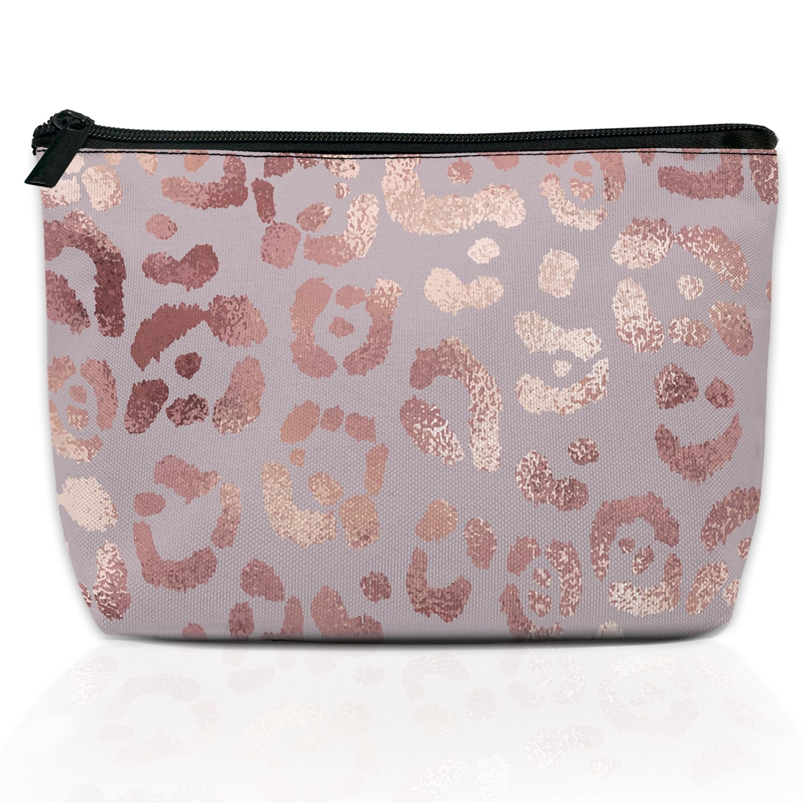 Leopard Print Rose Gold Waterproof Makeup Bag for Women Large Capacity Cosmetic Organizer-image