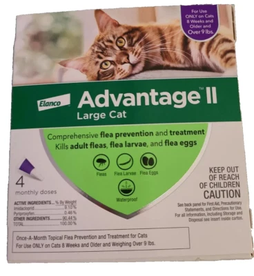 Advantage II / 2 18 Pounds Flea Drop Medicine for Cats 4 Pack 4 Month Supply NEW