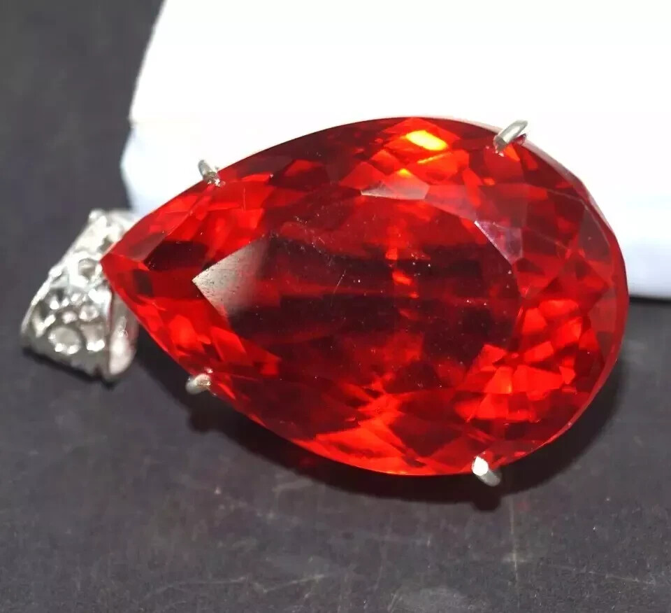 Natural Welo Opal Red Orange Pear Loose Gemstone 98Ct 925 Silver Pendant