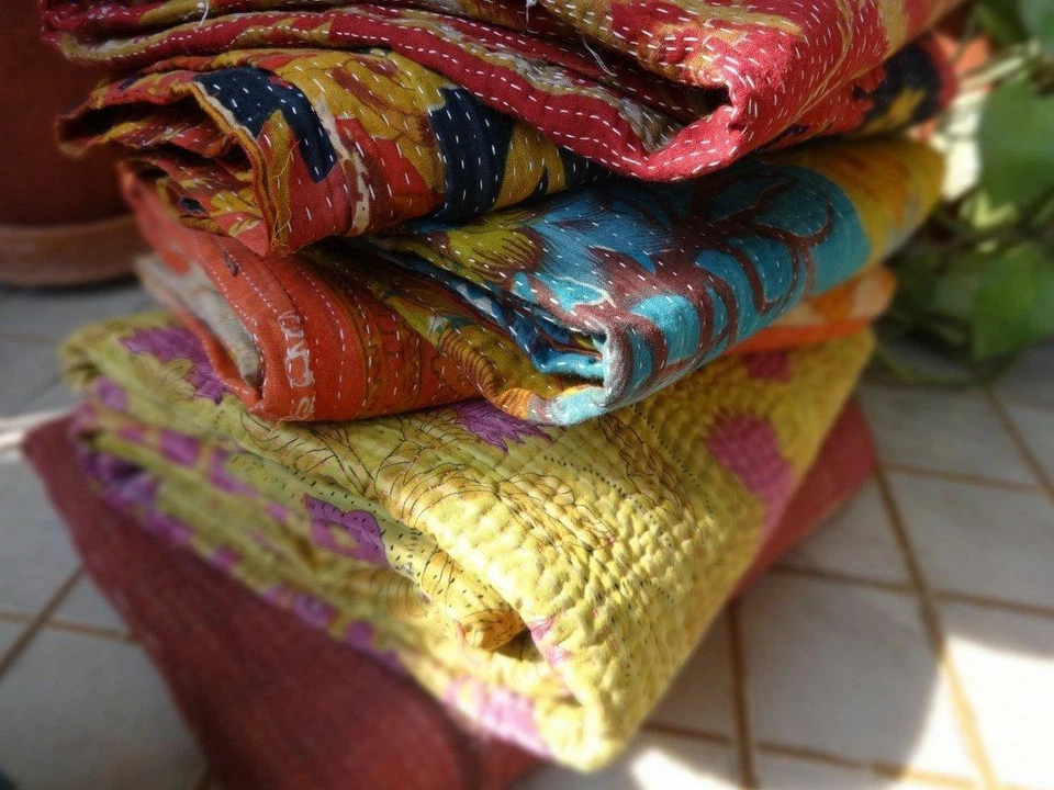 INDIAN VINTAGE WHOLESALE LOT KANTHA BLANKET THROW QUILT HIPPY BOHEMIAN Quilt - Image 2 of 4