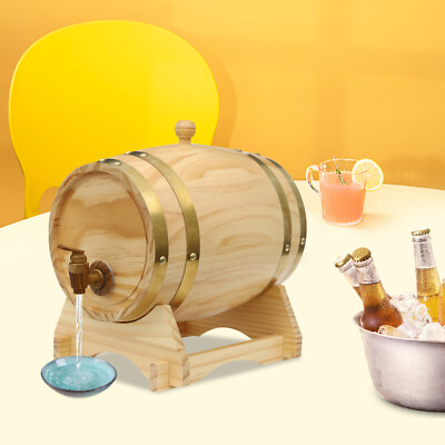 5L/1.32gal Oval Wine Barrel with Stand for Whiskey and Wine Pine Wood Log Color