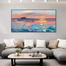 Handpainted Oil Painting Monet Sunrise Painting Modern Sofa Background Wall Art