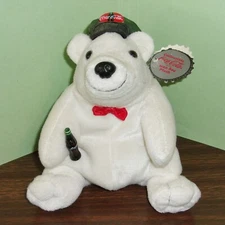 Coca Cola Plush White Polar Bear Bean Bag  Hang Tag 1998 Coke Bottle  Driver Cap