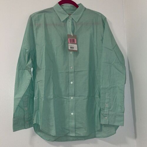 NWT Everlane green pin strip Button down long sleeve women blouse office work
