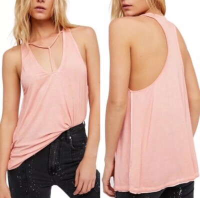 Free People Amelia Y-Strap Sleeveless Tank Top Color PEACH Size Small Boho Tank