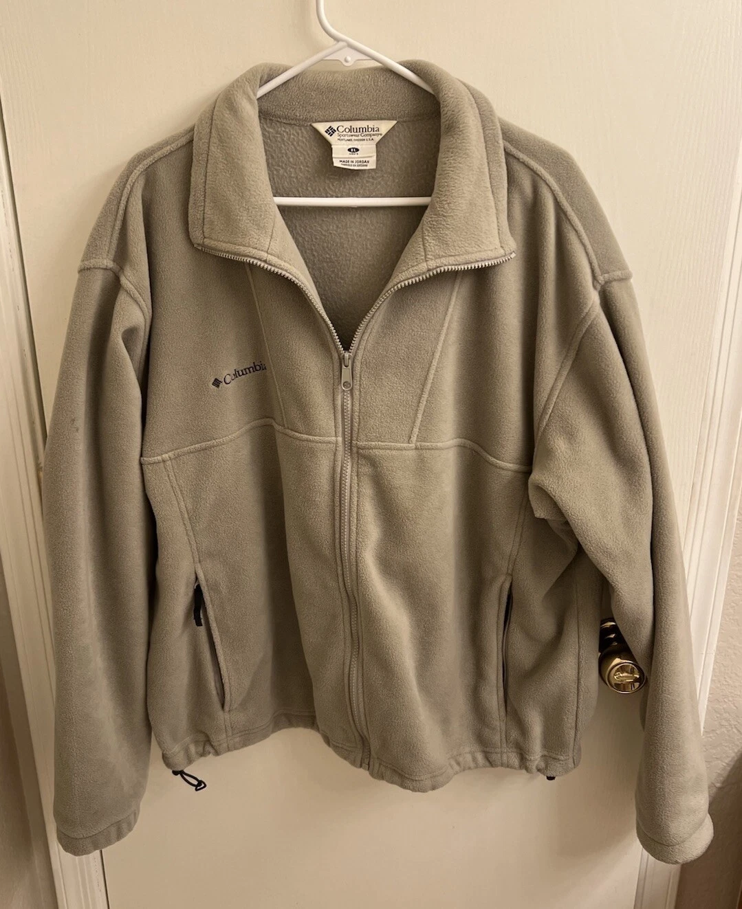Columbia Fleece Jacket Men's XL Large Tan Polyester Long Sleeve Zipper Logo