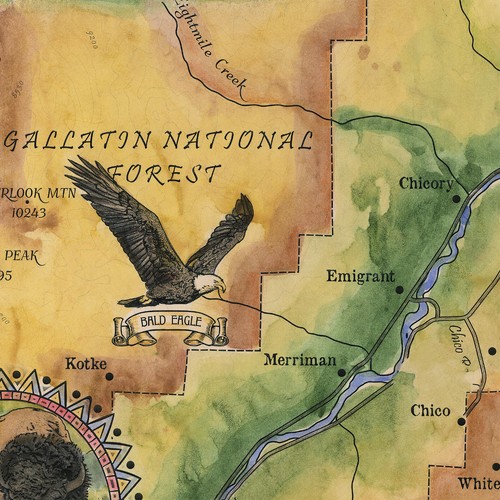 Póster vintage de decoración de pared para el hogar y regalo de mapa de Paradise Valley Montana - Imagen 8 de 45