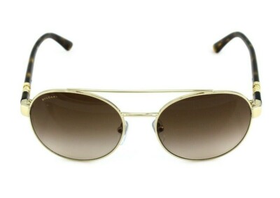 RARE New Genuine BVLGARI Gold Brown Round Metal Womens Sunglasses 