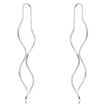 925 Sterling Silver Plated Wave Tassel Threader Drop Earrings Ear Wire ...