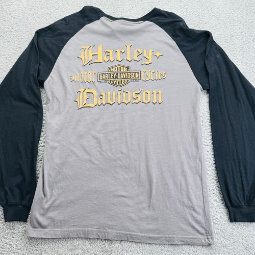 Harley Davidson Shirt Womens Large Black Long Sleeve Skull Round Neck Jersey - Picture 5 of 6