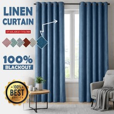 Linen Blackout Curtains Thermal Insulated Bedroom Living Room Window Panel
