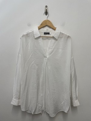Neuwertiges Samt Relaxed Fit Popover Hemd Gr. XL Off White Langarm Kragen