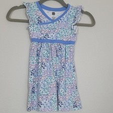 Tea Collection Faux Wrap Floral Dress Size 5 Blue Flutter Sleeve Ruffle Cotton