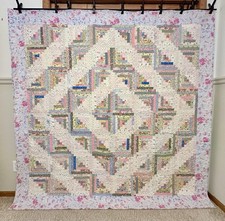 Handmade Patchwork Log Cabin Pastel Cotton Quilt