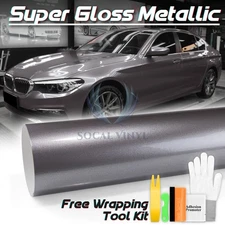 Premium Super Gloss Metallic Gunmetal Gray Vinyl Car Wrap Sticker Decal Film DIY