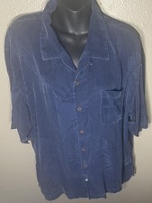 Tommy Bahama 100 Silk Coastal Palm Island Zone Blue Button Up Camp Shirt XL D1