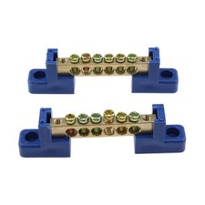 2 PCS 6 Terminal Bus Pole Brass Wire Screw Terminal, Ground Bar Block Blue