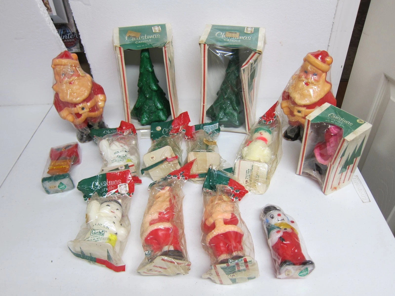 Vintage Gurley Novelty Christmas Candles Snowman Santa Angel Trees Lot of 14 image 1