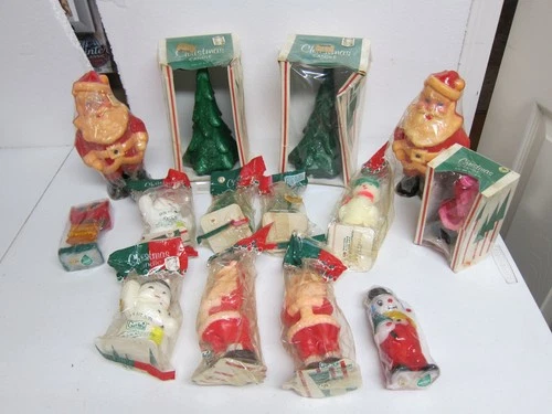 Vintage Gurley Novelty Christmas Candles Snowman Santa Angel Trees Lot of 14 video thumbnail
