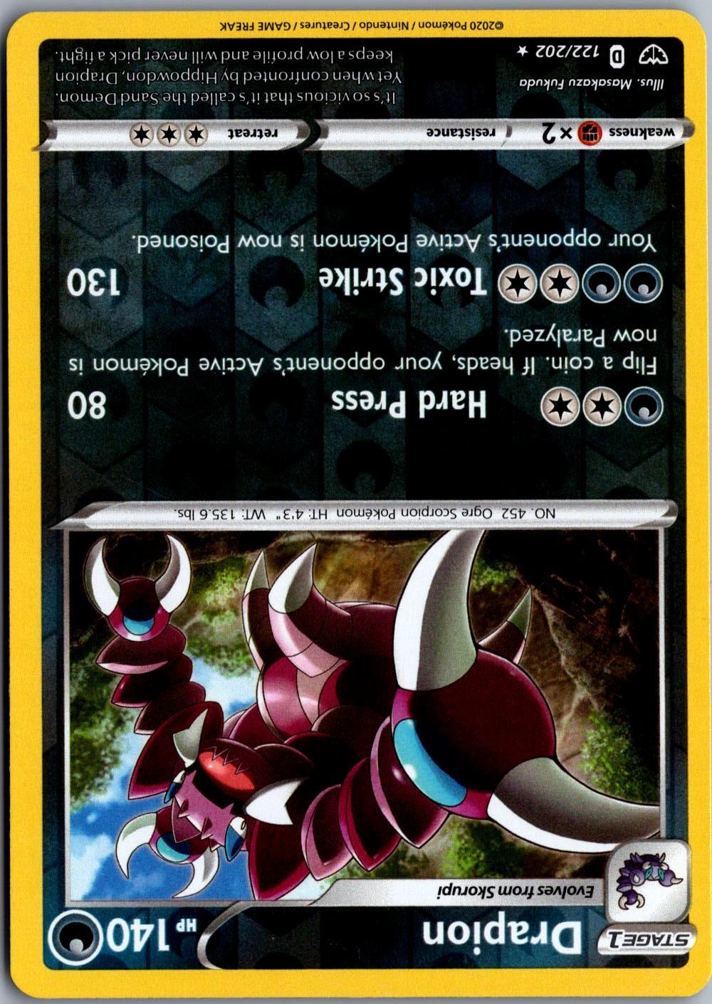 Drapion Reverse Holo 122/202 Rare Sword & Shield Base Set LP Pokemon Card