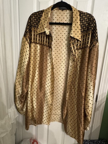 VINTAGE MEN'S CETA ITALIANA 100%SILK SHIRT SIZE 3X Gold Brown - Picture 2 of 14