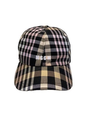 MSGM Madras Check Mini Logo Baseball Cap -- BEG Check Men's
