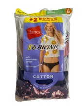 New Hanes Women  s Size 6 Medium Bikini Cotton Underwear Multicolor Pack Of 8