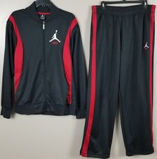 JORDAN 4 FLIGHT BASKETBALL TRACK SUIT JACKET  PANTS SET BLACK RED SIZE LARGE 