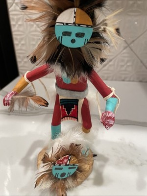 Vintage Hopi Sunface Kachina Figur Sammlerstück signiert von Lary 8,5  70er-1990er