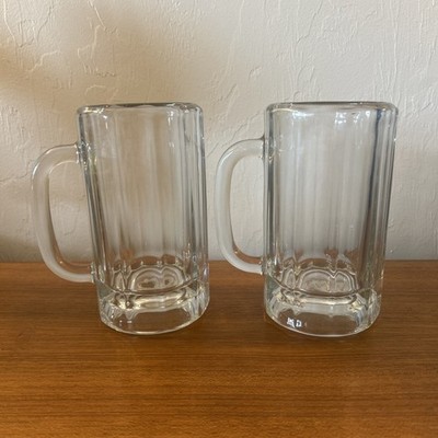 Pair Vintage Libbey Glass Beer Mugs Heavy 10 Paneled Root Beer Float 16 oz