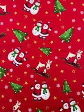 Unbranded Christmas Quilting Fabric - Santa Snowman Reindeer Trees 3.5 yds