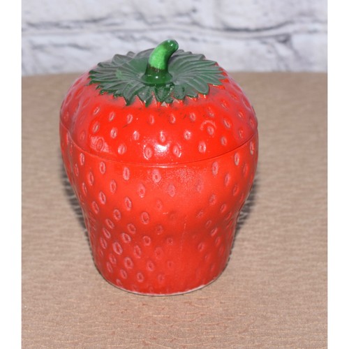 Vintage Hazel Atlas Milk Glass Red Strawberry Jam Jelly Marmalade Lidded Jar - Picture 6 of 8