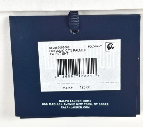 Ralph Lauren Palmer Percale Flat Sheet Polo Navy Trim Organic Cotton $125 - Twin - Picture 5 of 5