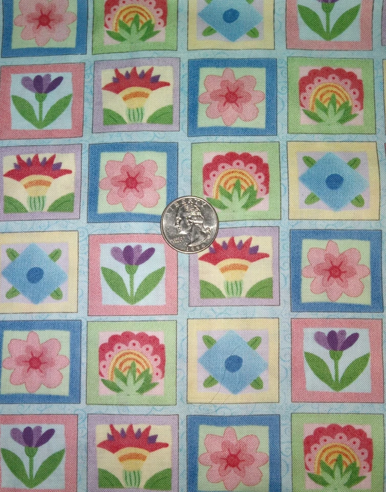 Impresiones Wilmington ~ Flores "Un poco caprichosas" en cuadrados ~ Tela de algodón 36"x44" Foto 3 de 4