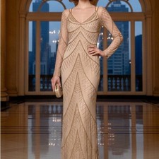 Elegant Gold hand beaded Evening Gown