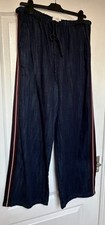 New M&S Denim Side Stripe Wide Leg Elastic Waist Trousers Size 14 Reg RRP £28